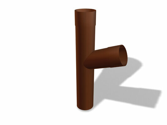 Odbočka kruhového svodu PREFA, dostupná ve velikostech Ø 80, 100 a 120 mm, umožňuje praktický přechod z vertikálně vedené rúry do horizontální rúry v odvodňovacích systémech střech.