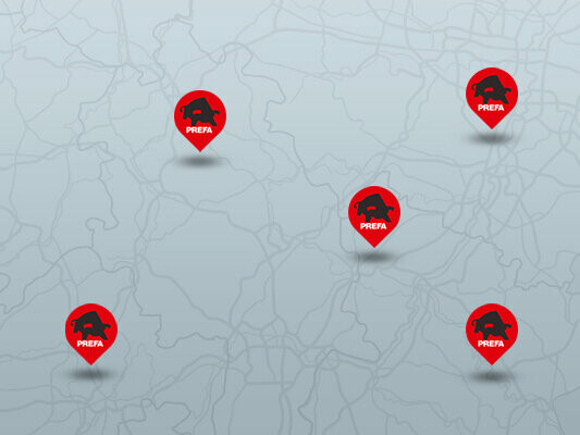 Karte mit Standorten von Prefa Partnerbetrieben 