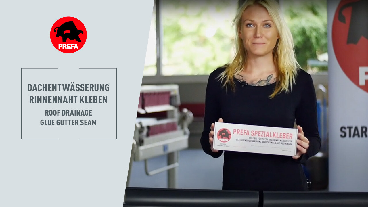 Thumbnail für das Youtube Video vom PREFA Academy Kanal "Spojení žlabů lepením"