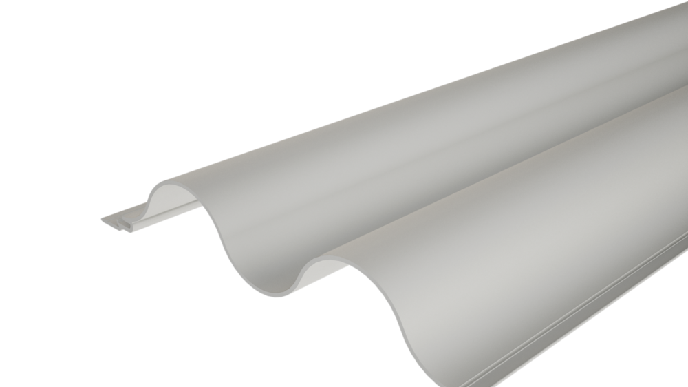 Profil PREFA Welle 34/100 s charakteristickým vlnitým povrchem použitý na fasádě / balkonovém obkladu.