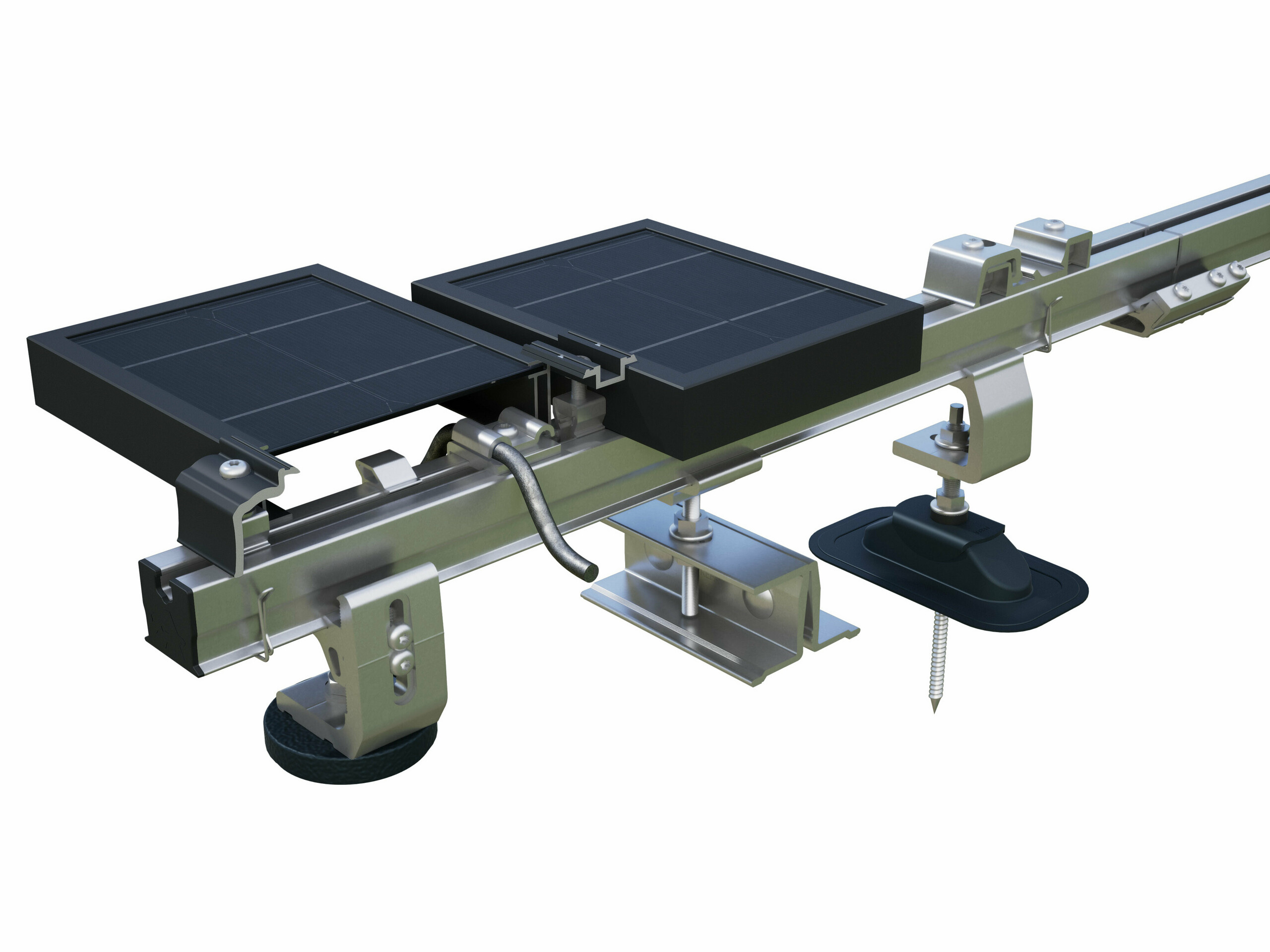 PREFA profilová lišta pro montáž fotovoltaických systémů na střechy PREFA, s držáky solárních panelů PREVARIO 3.S, PREVARIO PREFALZ a PREVARIO Sunny.
