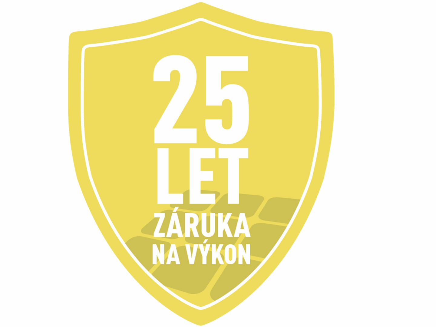 Žluté logo záruky 25 let na výkon PREFA integrovaného solárního panelu SDP a solárního panelu PREFALZ