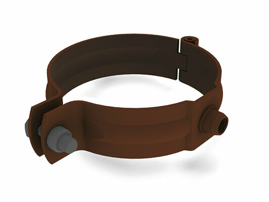 PREFA objímka pro kruhový svod, tmavě hnědá, Ø 60, 80, 100, 120, 150 mm, se závitem M10 bez trnu, stabilní řešení pro upevnění svodů.