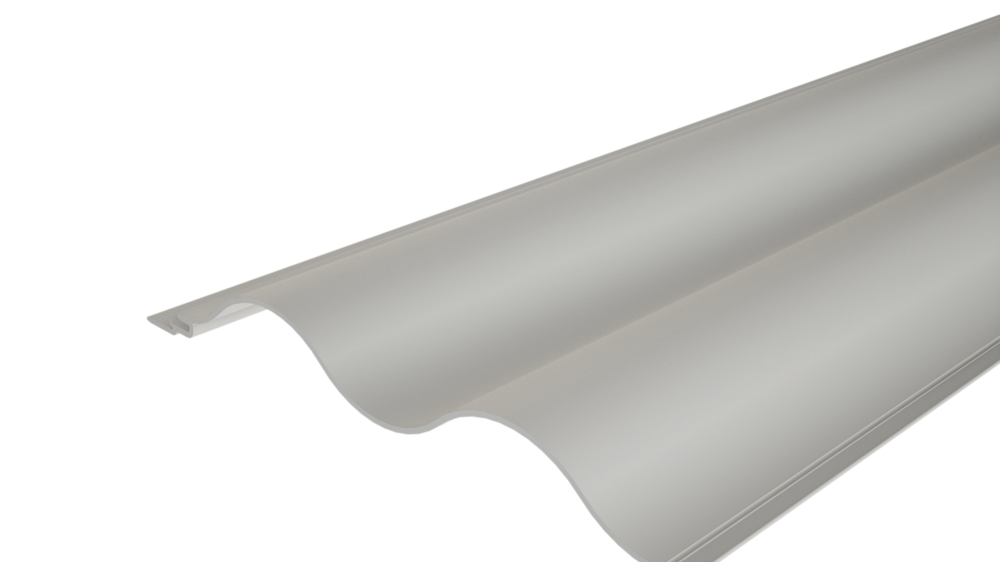 Profil PREFA Welle 22/100 s charakteristickým vlnitým povrchem použitý na fasádě / balkonovém obkladu.